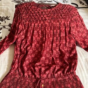 Red Floral Smocked Dress